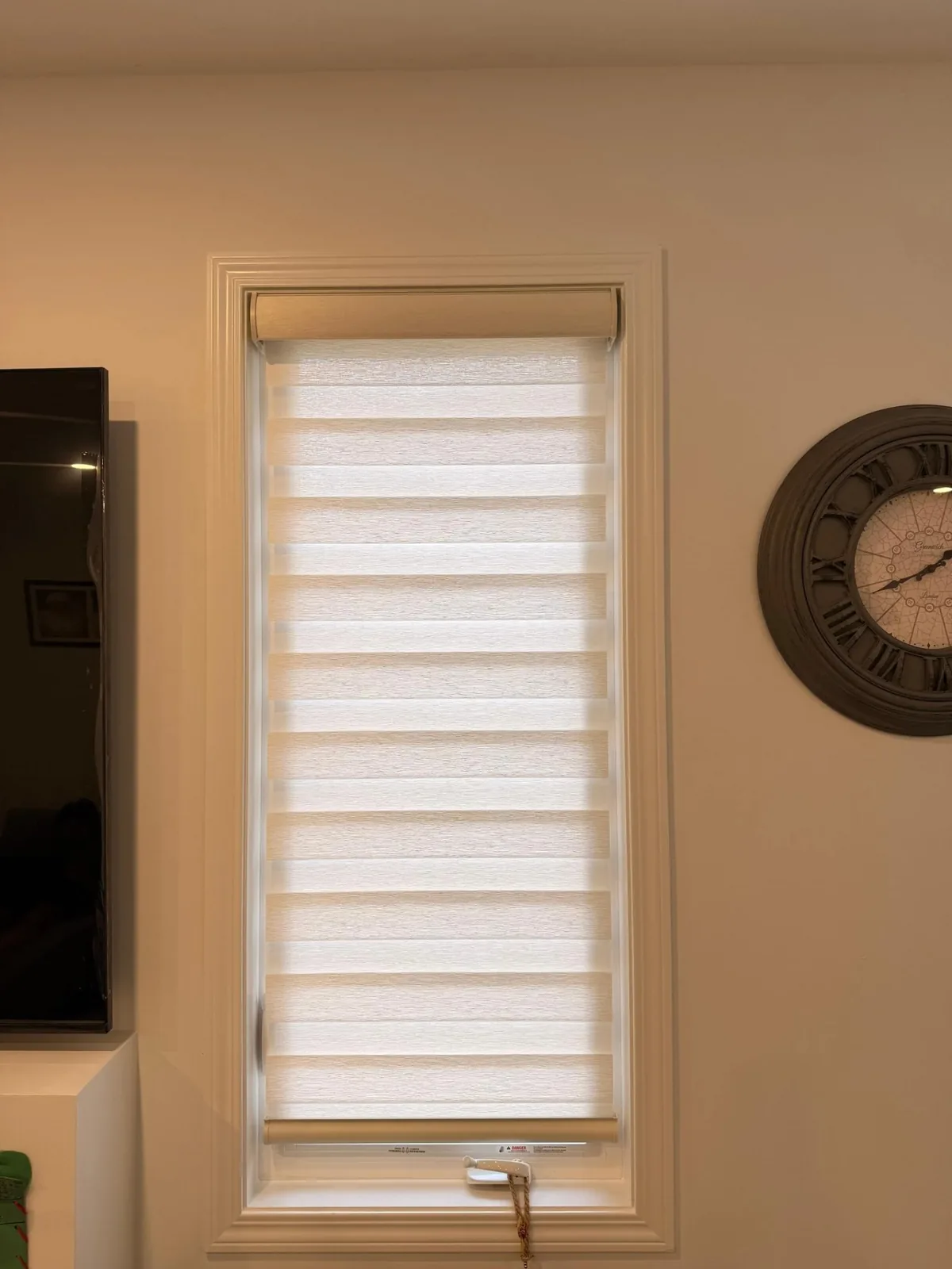 Narrow window detail custom blind project in Milton