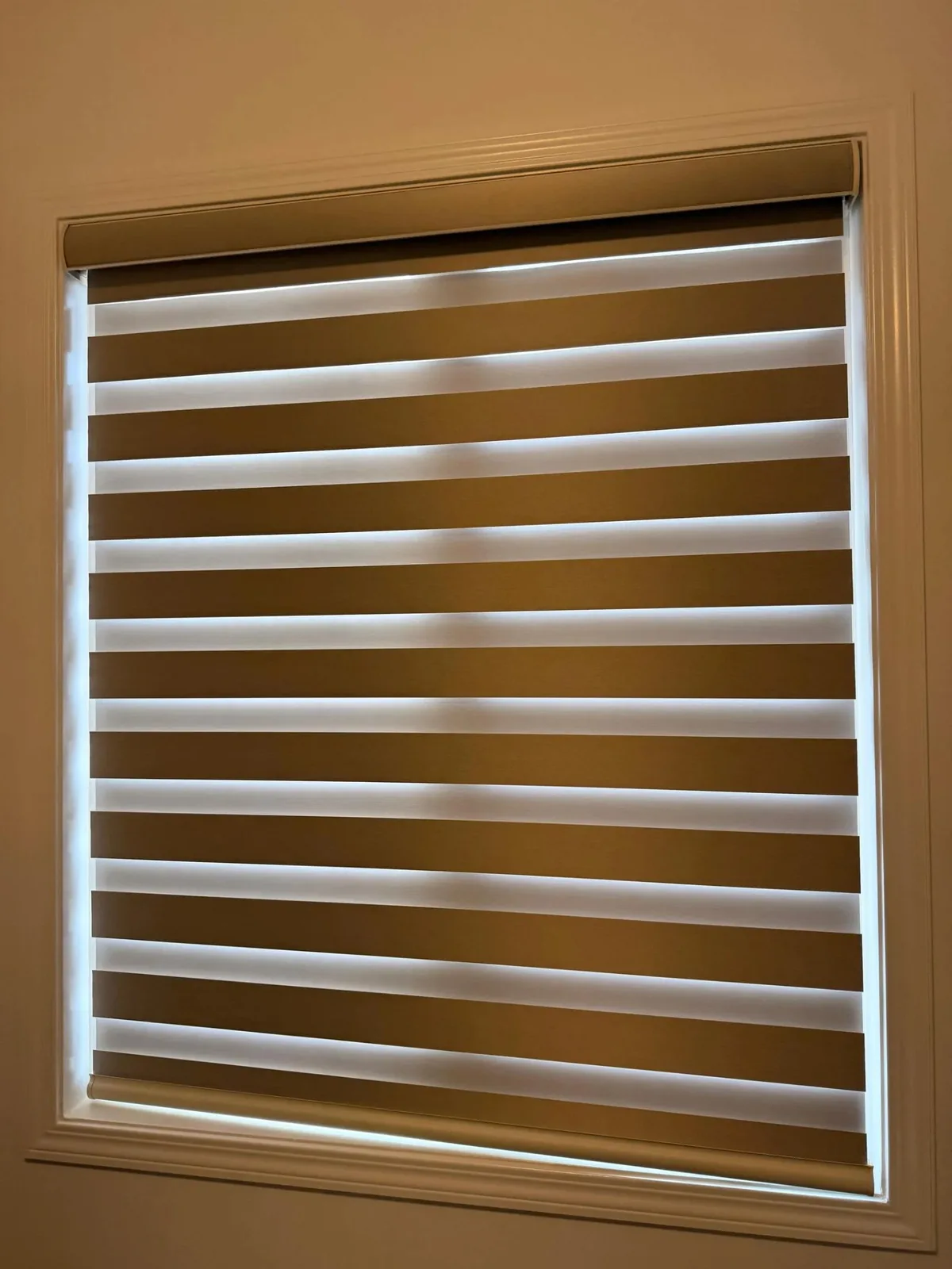 Warm layered light custom blind project in Milton