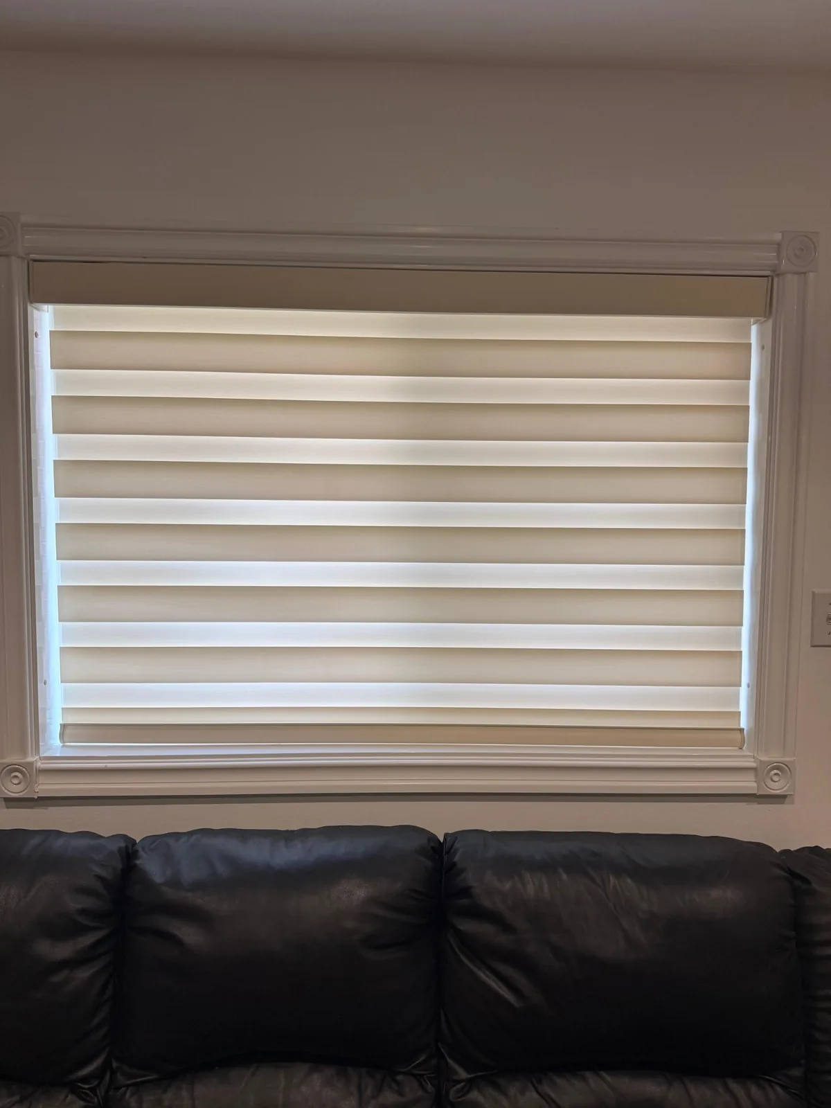 Living-room privacy custom blind project in Mississauga